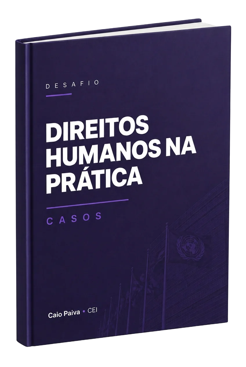 Mockup do material do Desafio Direitos Humanos na Prática com os casos