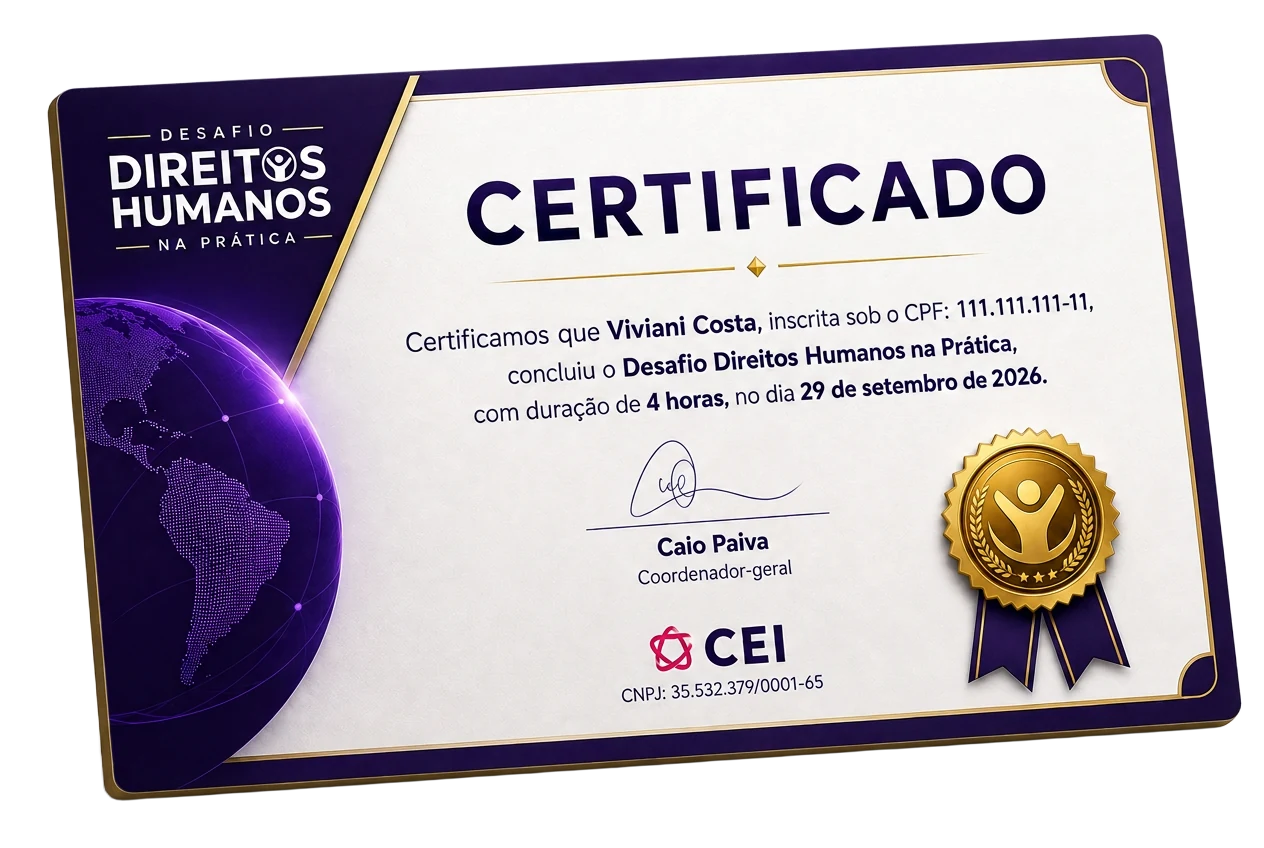 Certificado de participação de 4 horas do Desafio Direitos Humanos na Prática emitido pelo CEI